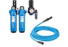 Combination filter regulator for paint spray gun with antistatic hose extension