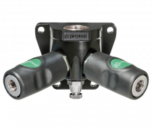 Female thread two ports wall bracket - 2 couplers and drain - European Profile - ID passage 7.4 mm