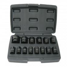 Box of 14 sockets for 1/2" square impact wrenches"